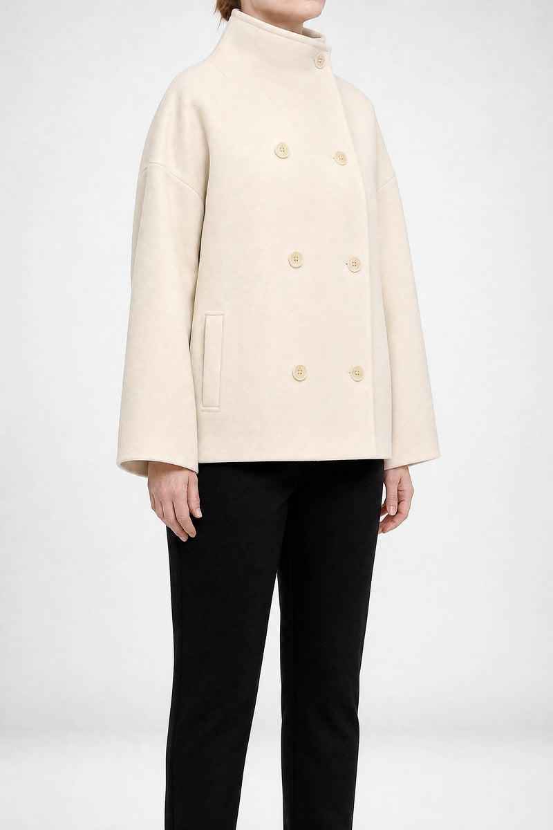 Sofaine Jenny women's brushed woven fabric jacket in Creme, side view studio shot