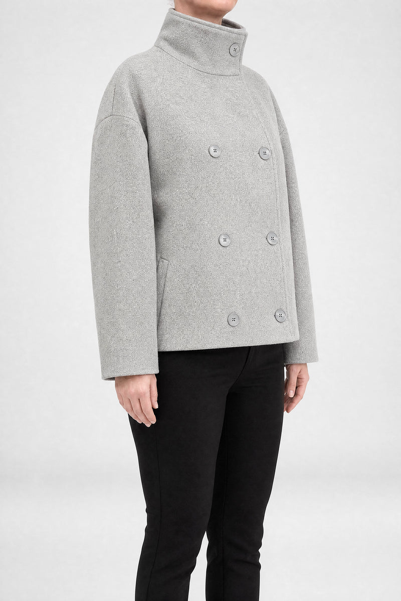 Sofaine Jenny women's brushed woven fabric jacket in Grey, side view studio shot
