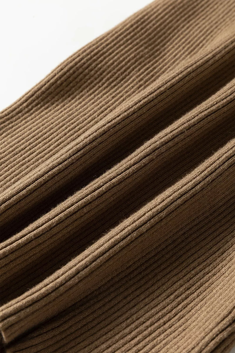 Mock Neck Ribbed Sweater Vest for Women with Fitted Sleeveless Cut in Mocha, fabric close-up