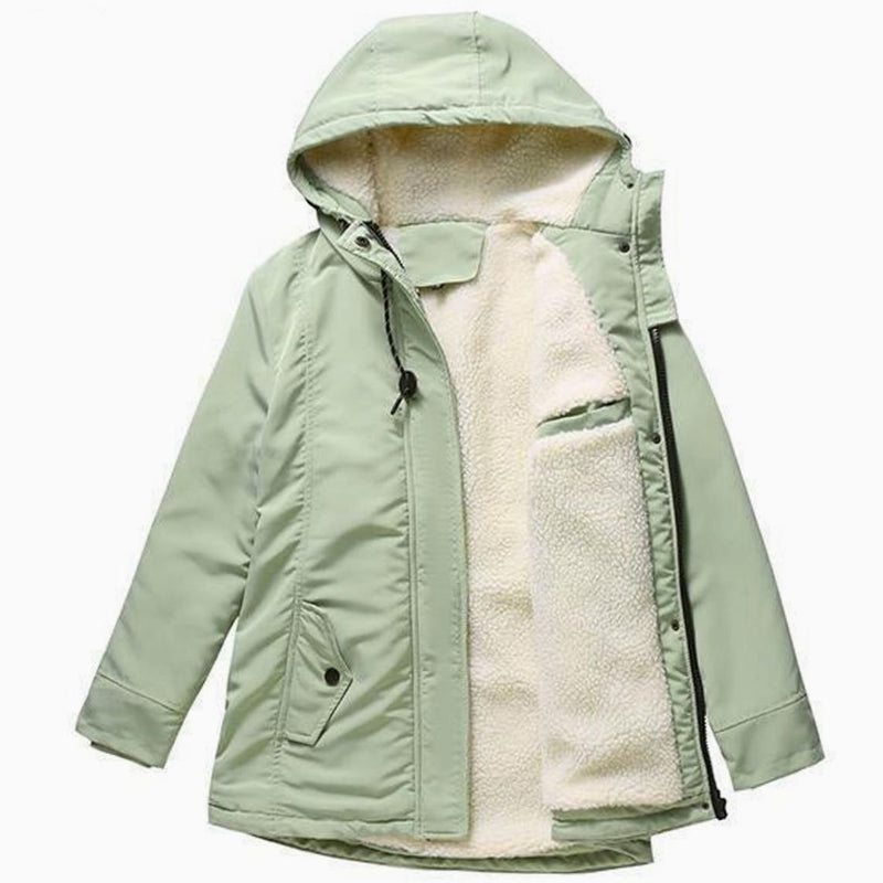 Fleece-Lined Winter Jacket for Women with Hood and Insulated Padding in Mint Green, studio front view