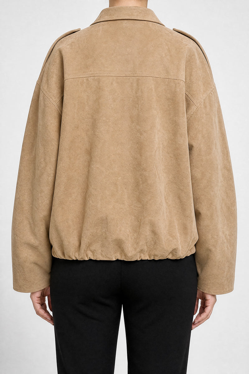 Sofaine Juanita women's suede-feel bomber jacket in Beige, back view