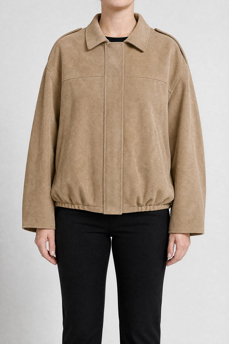 Sofaine Juanita women's suede-feel bomber jacket in Beige, front view