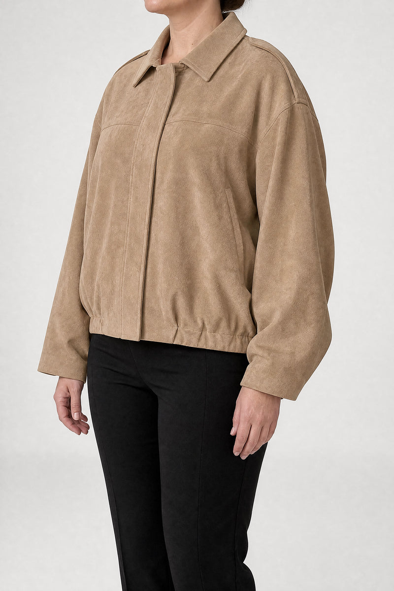 Sofaine Juanita women's suede-feel bomber jacket in Beige, side view