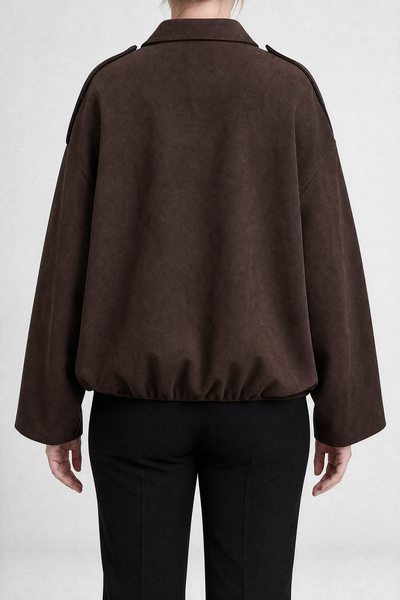 Sofaine Juanita women's suede-feel bomber jacket in Coffee, back view