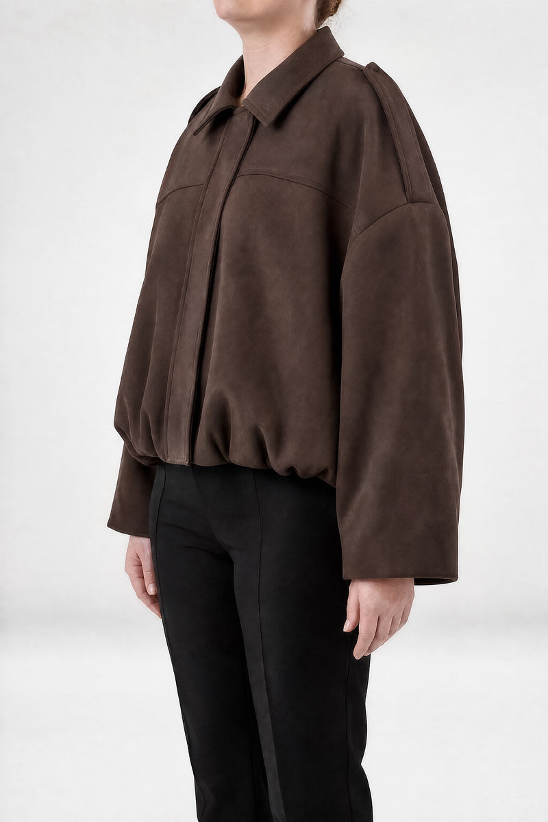 Sofaine Juanita women's suede-feel bomber jacket in Coffee, side view
