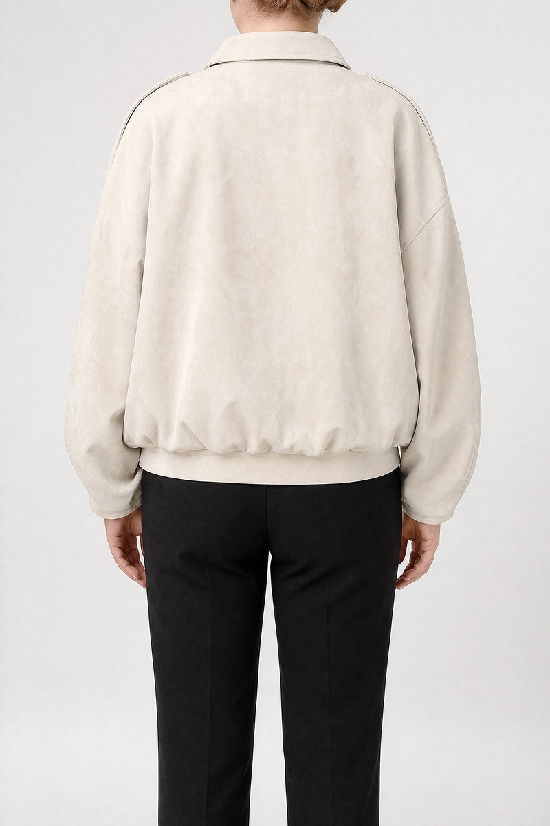 Sofaine Juanita women's suede-feel bomber jacket in Creme, back view