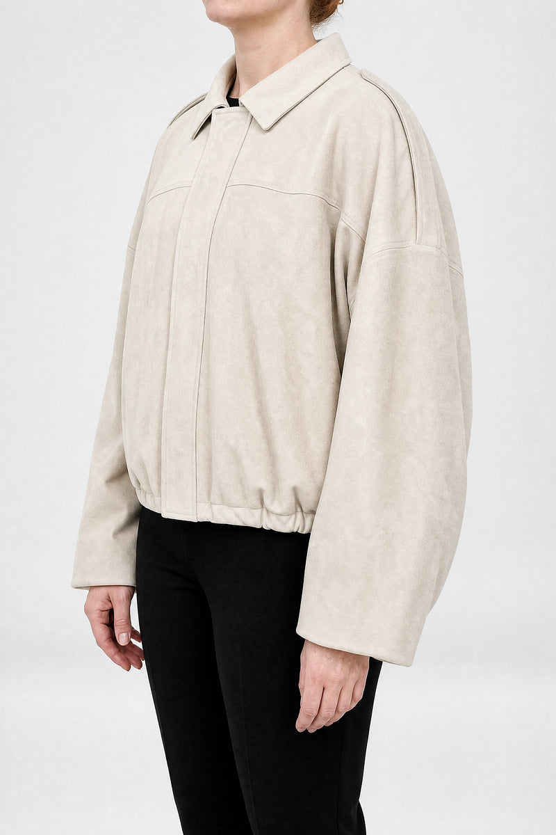 Sofaine Juanita women's suede-feel bomber jacket in Creme, side view