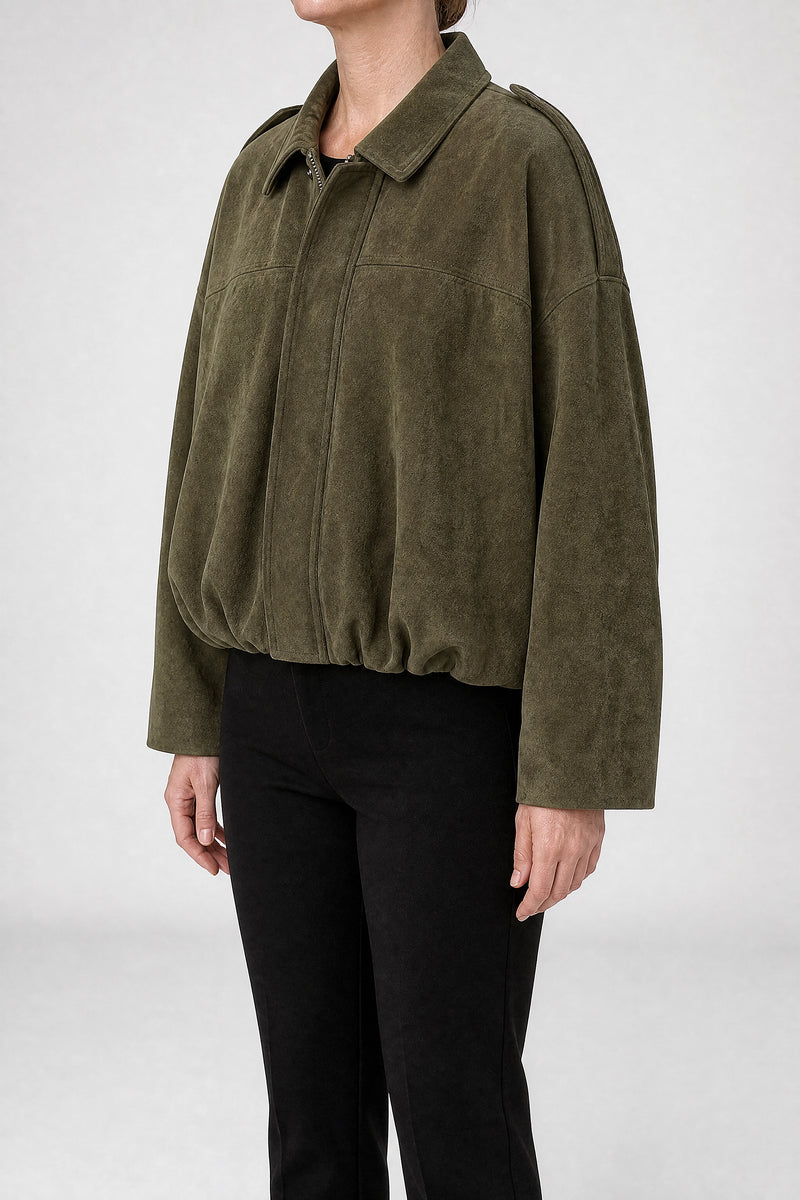 Sofaine Juanita women's suede-feel bomber jacket in Green, side view