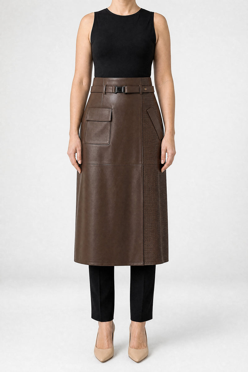 Sofaine Judith women's skirt in Chocolate, front view studio shot