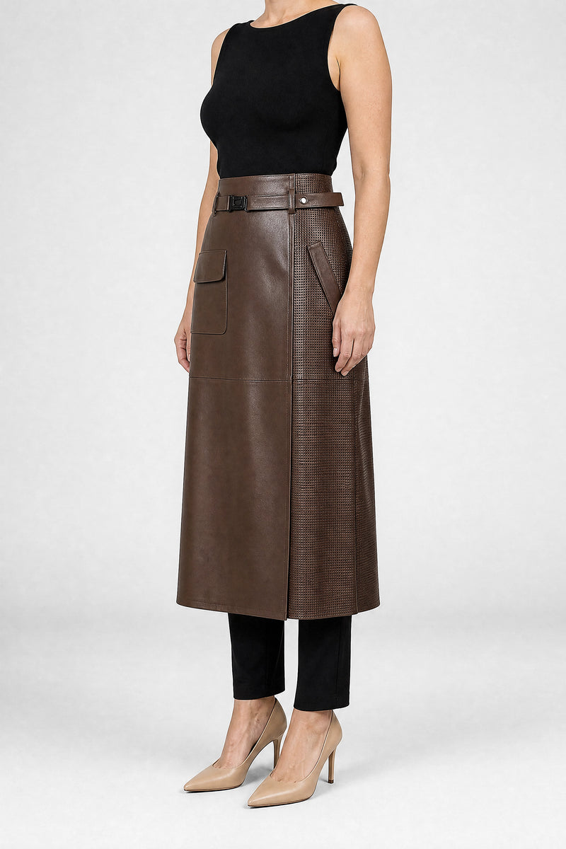 Sofaine Judith women's skirt in Chocolate, side view studio shot