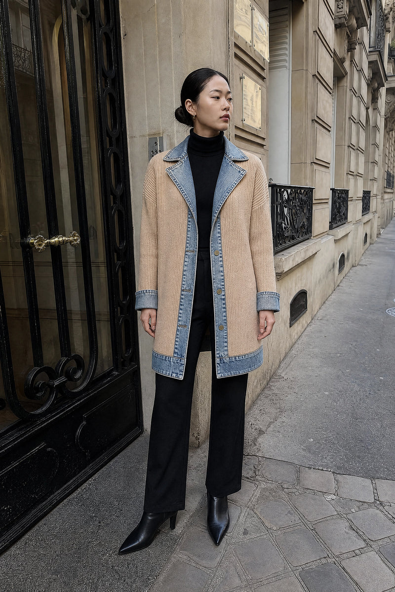 SOFAINE-V7-LIFE-Karen | Contrast Texture Blazer in Apricot, street-style view