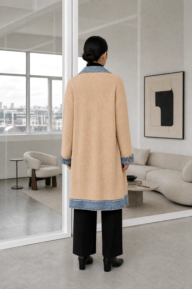 Karen | Contrast Texture Blazer in Apricot, studio back view