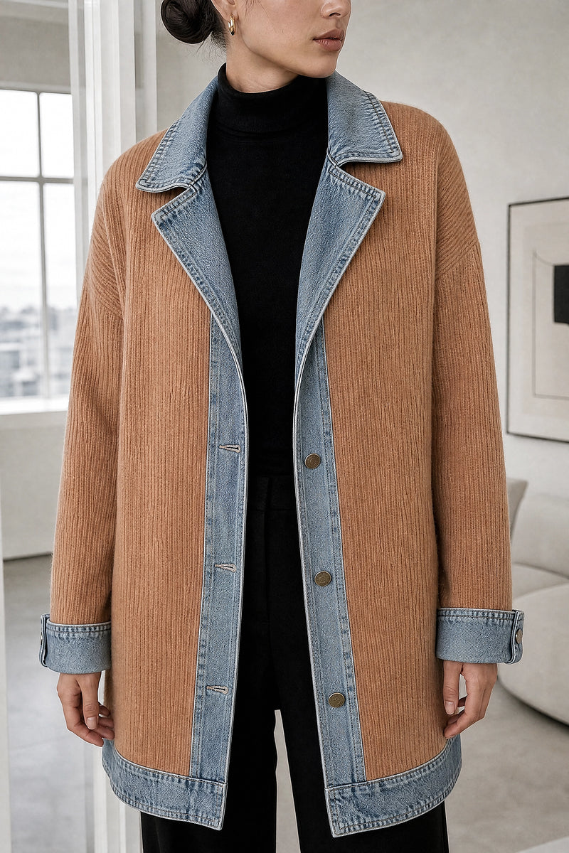 Karen | Contrast Texture Blazer in Apricot, fabric close-up