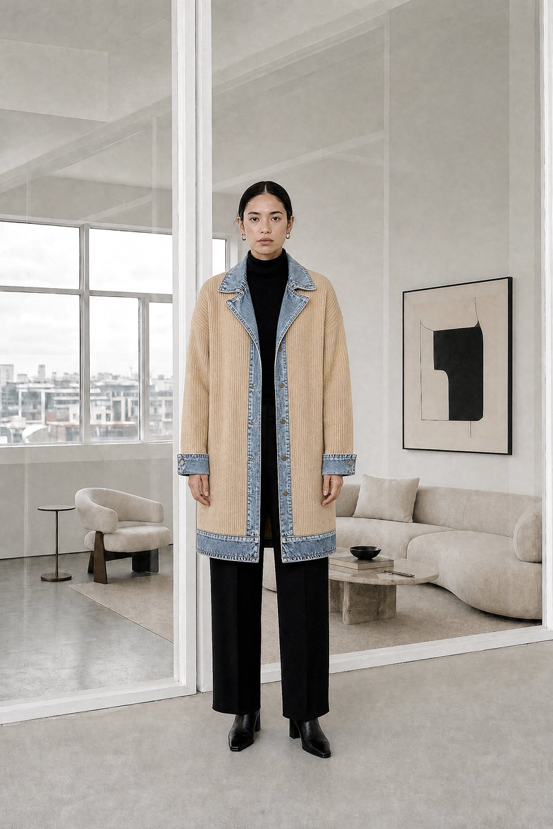 Karen | Contrast Texture Blazer in Apricot, studio front view