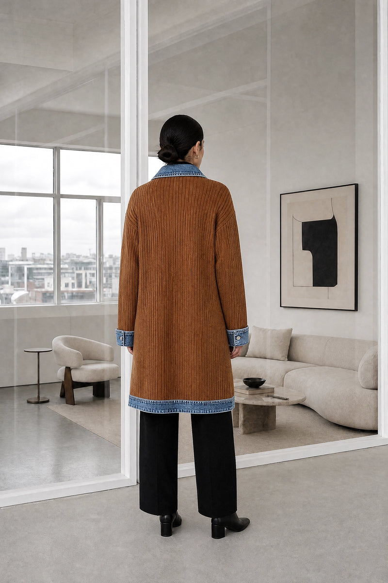 Karen | Contrast Texture Blazer in Khaki, studio back view