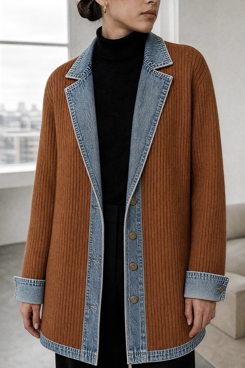 Karen | Contrast Texture Blazer in Khaki, fabric close-up