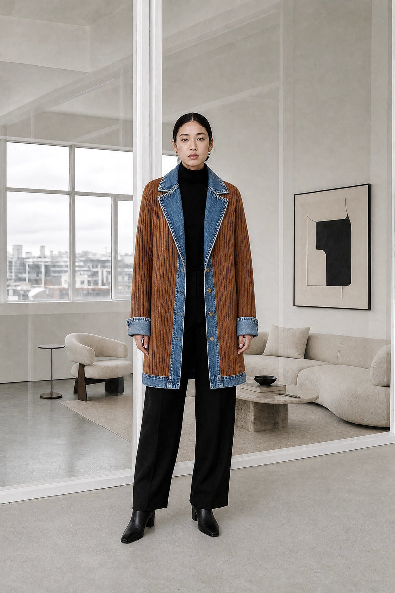 Karen | Contrast Texture Blazer in Khaki, studio front view