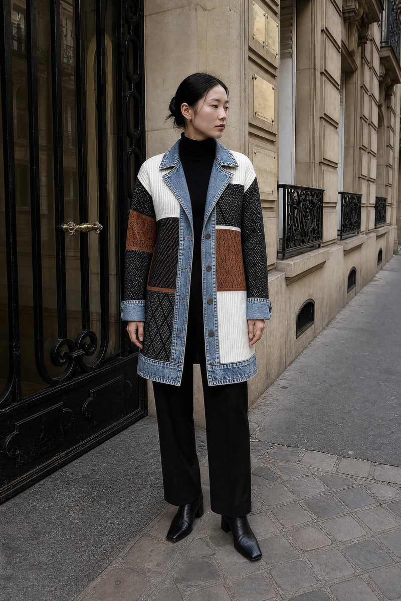 SOFAINE-V7-LIFE-Karen | Contrast Texture Blazer in Mixed, street-style view