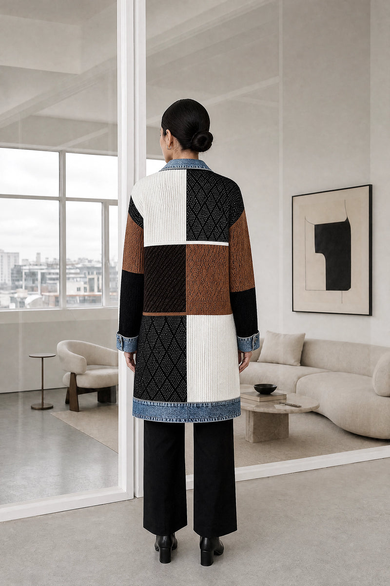 Karen | Contrast Texture Blazer in Mixed, studio back view
