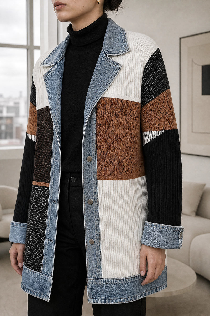 Karen | Contrast Texture Blazer in Mixed, fabric close-up
