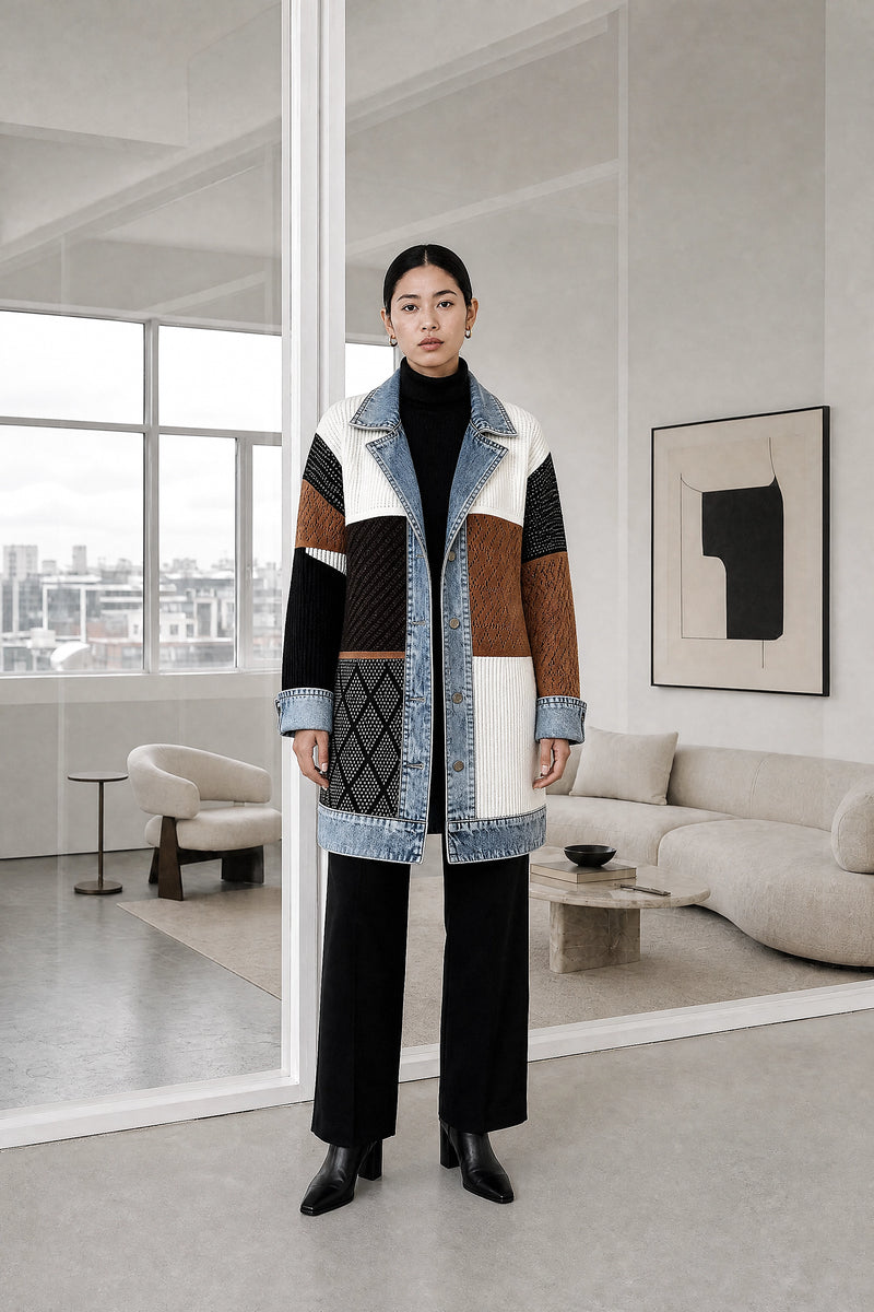Karen | Contrast Texture Blazer in Mixed, studio front view