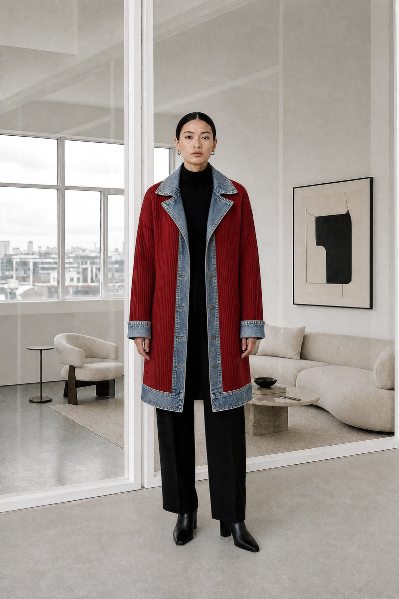 Karen | Contrast Texture Blazer in Red, studio front view