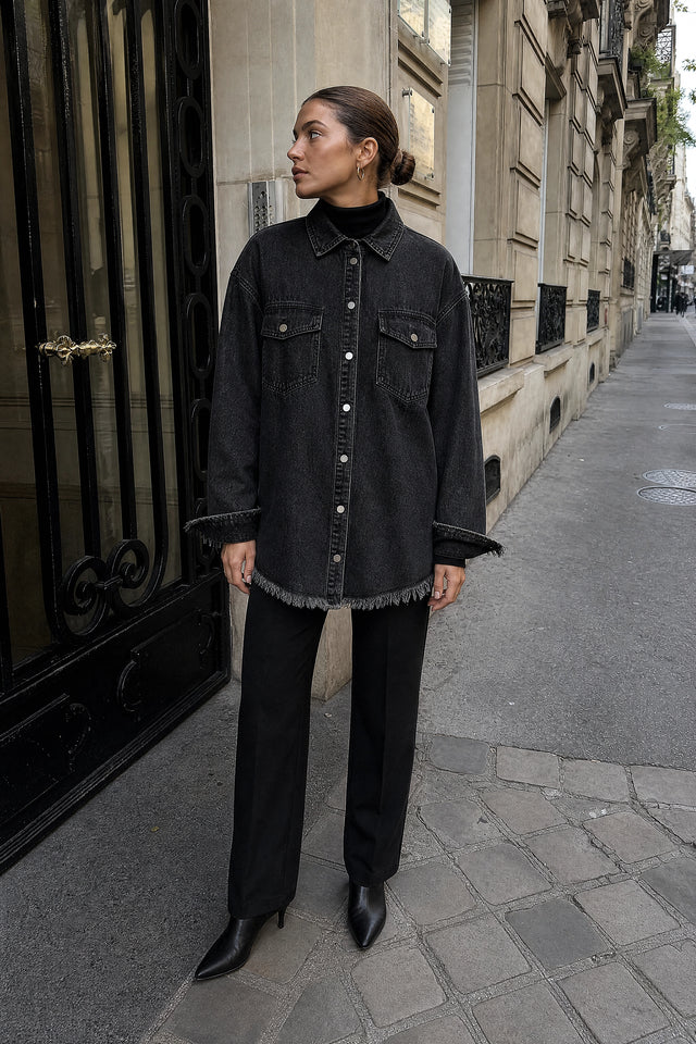 Katherine | Skjortejakke i Denim-look i Sort, gadelook