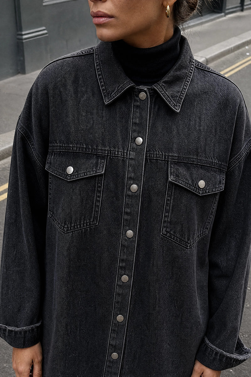 SOFAINE-V7-LIFE-Katherine | Denim-Style Jacket in Black, detail close-up