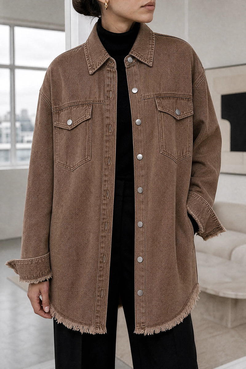 Katherine | Denim-Style Jacket in Brown, fabric close-up