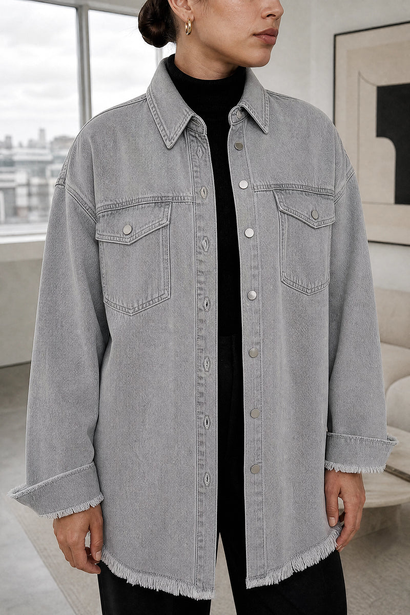 Katherine | Denim-Style Jacket in Grey, fabric close-up