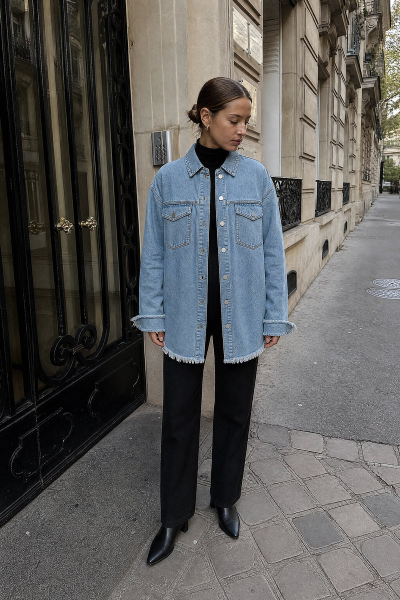 SOFAINE-V7-LIFE-Katherine | Denim-Style Jacket in Light Blue, street-style view