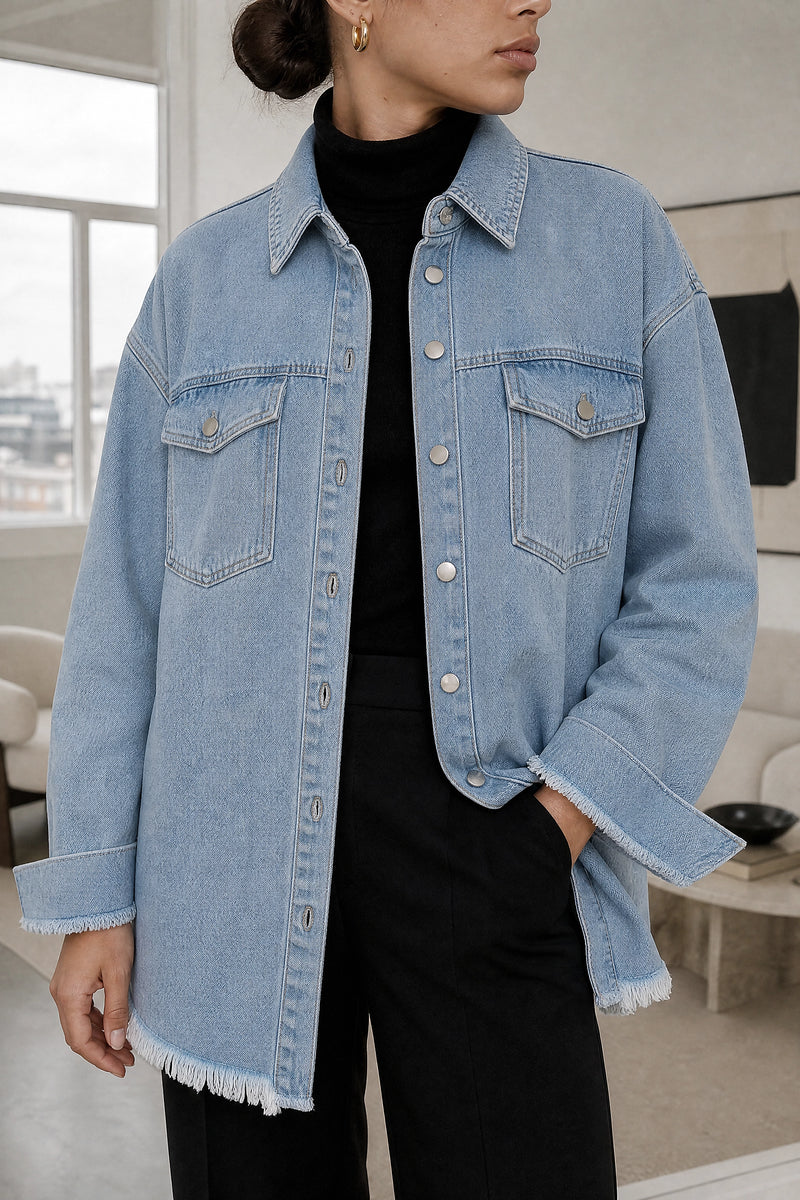 Katherine | Denim-Style Jacket in Light Blue, fabric close-up