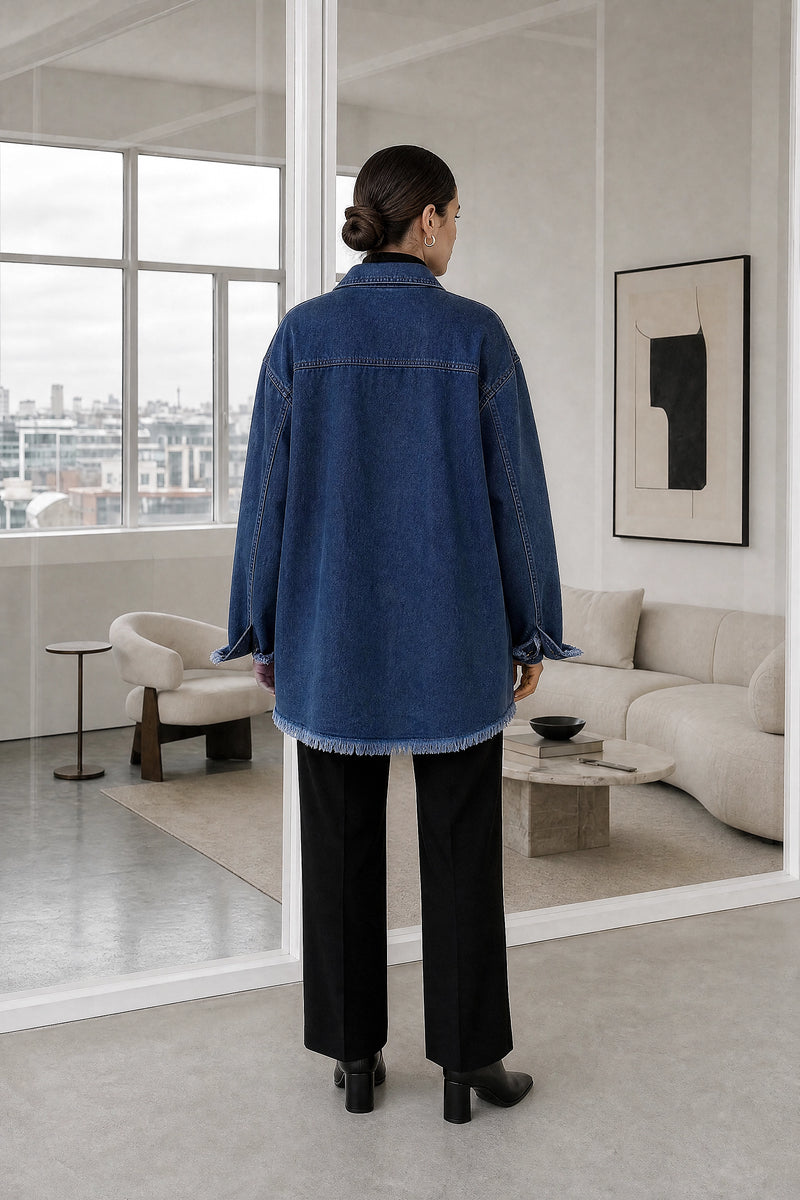 Katherine | Denim-Style Jacket in Navy, studio back view