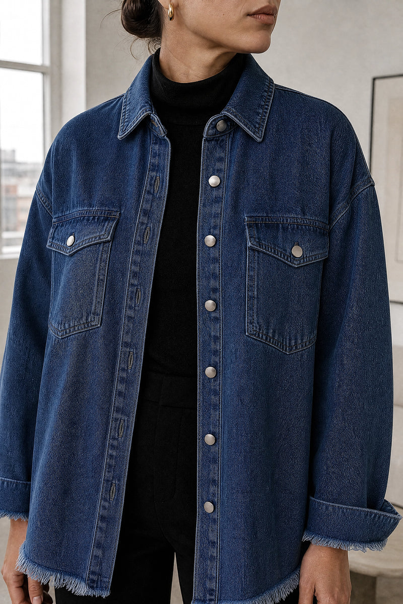 Katherine | Denim-Style Jacket in Navy, fabric close-up