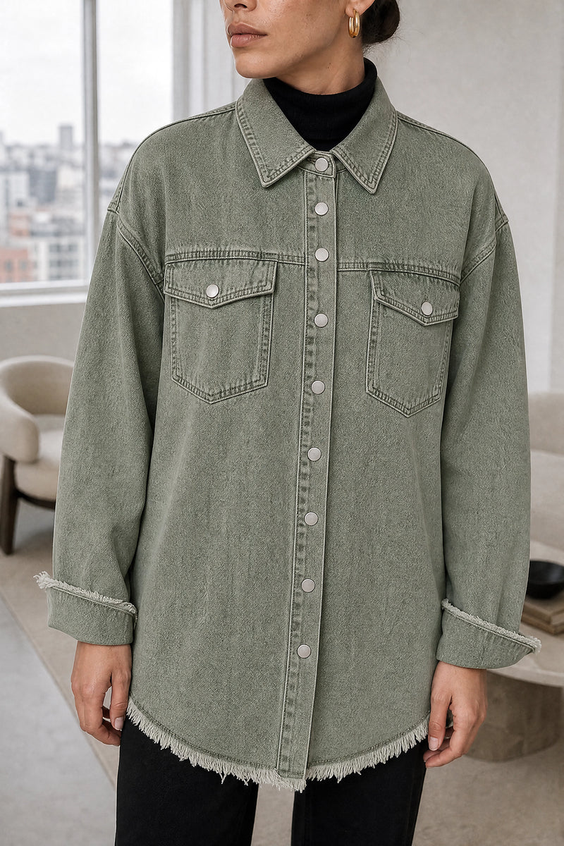 Katherine | Denim-Style Jacket in Olive Green, fabric close-up