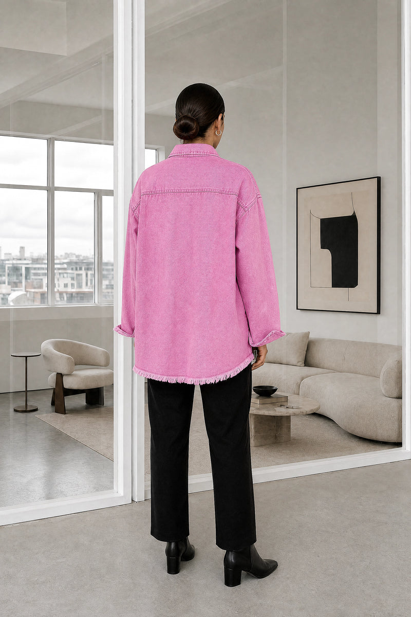 Katherine | Denim-Style Jacket in Pink, studio back view