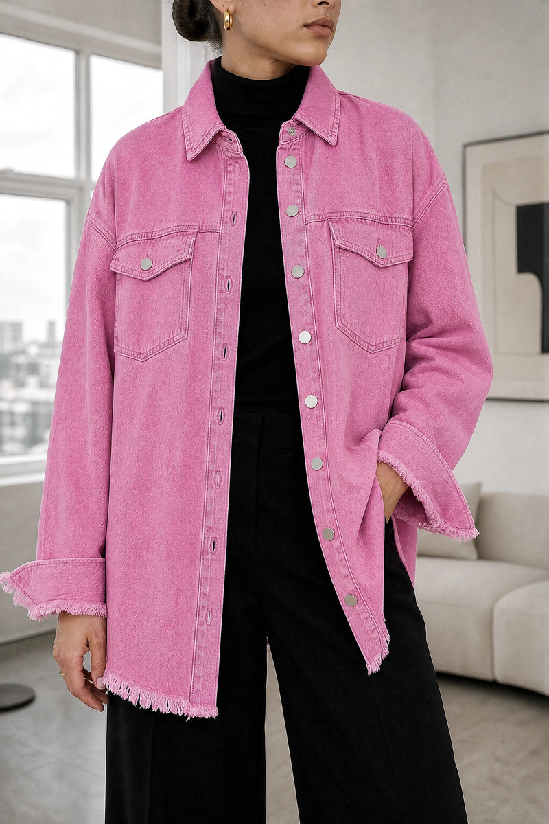 Katherine | Denim-Style Jacket in Pink, fabric close-up