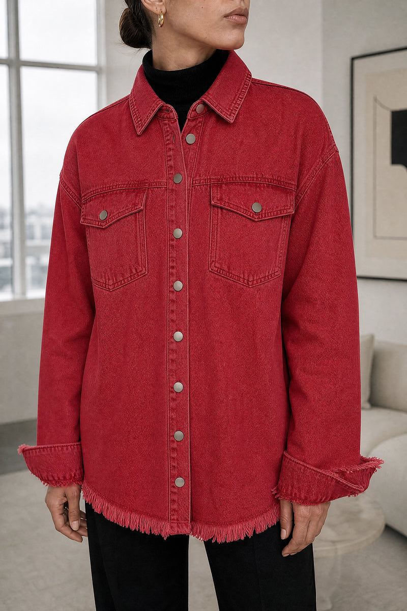 Katherine | Denim-Style Jacket in Red, fabric close-up