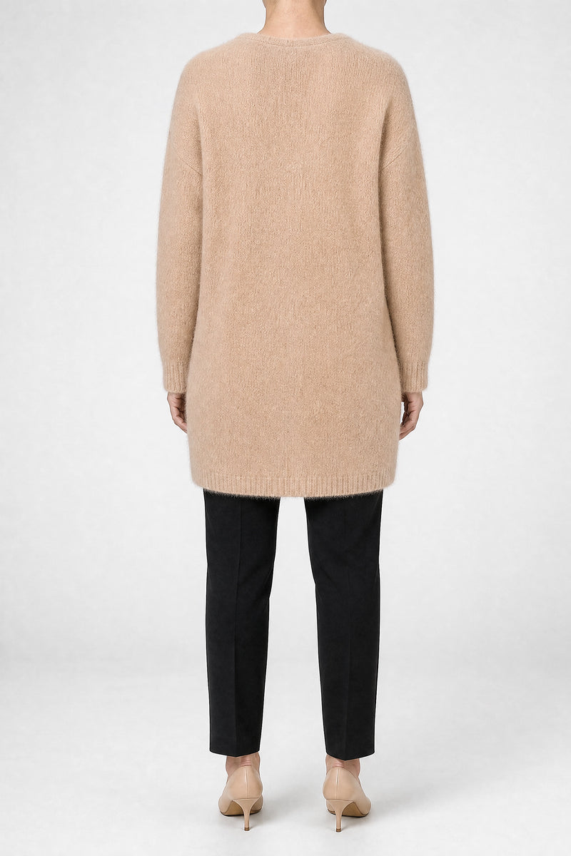 Sofaine Kayla women's soft knit cardigan in Apricot, back view studio shot