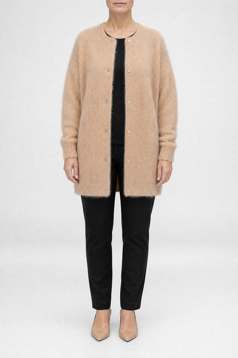 Sofaine Kayla women's soft knit cardigan in Apricot, front view studio shot