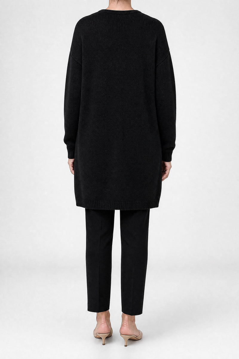 Sofaine Kayla women's soft knit cardigan in Black, back view studio shot