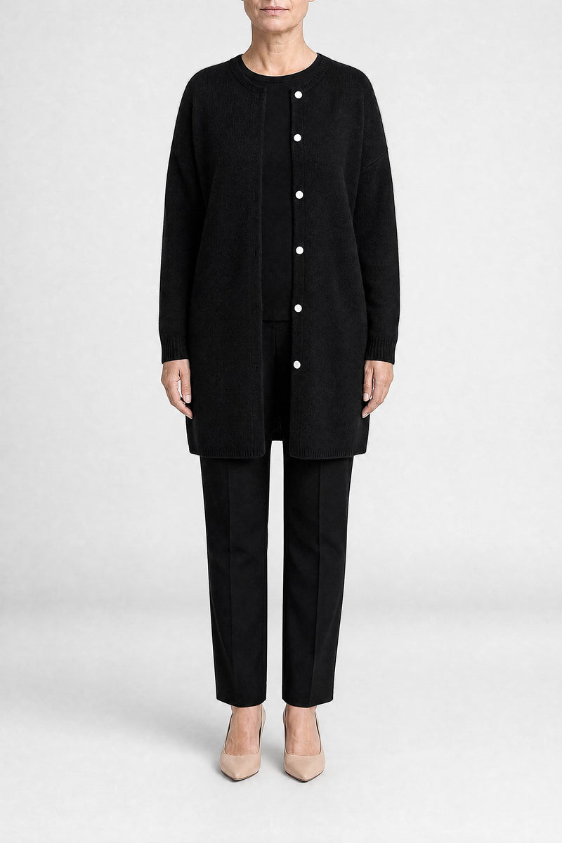 Sofaine Kayla women's soft knit cardigan in Black, front view studio shot
