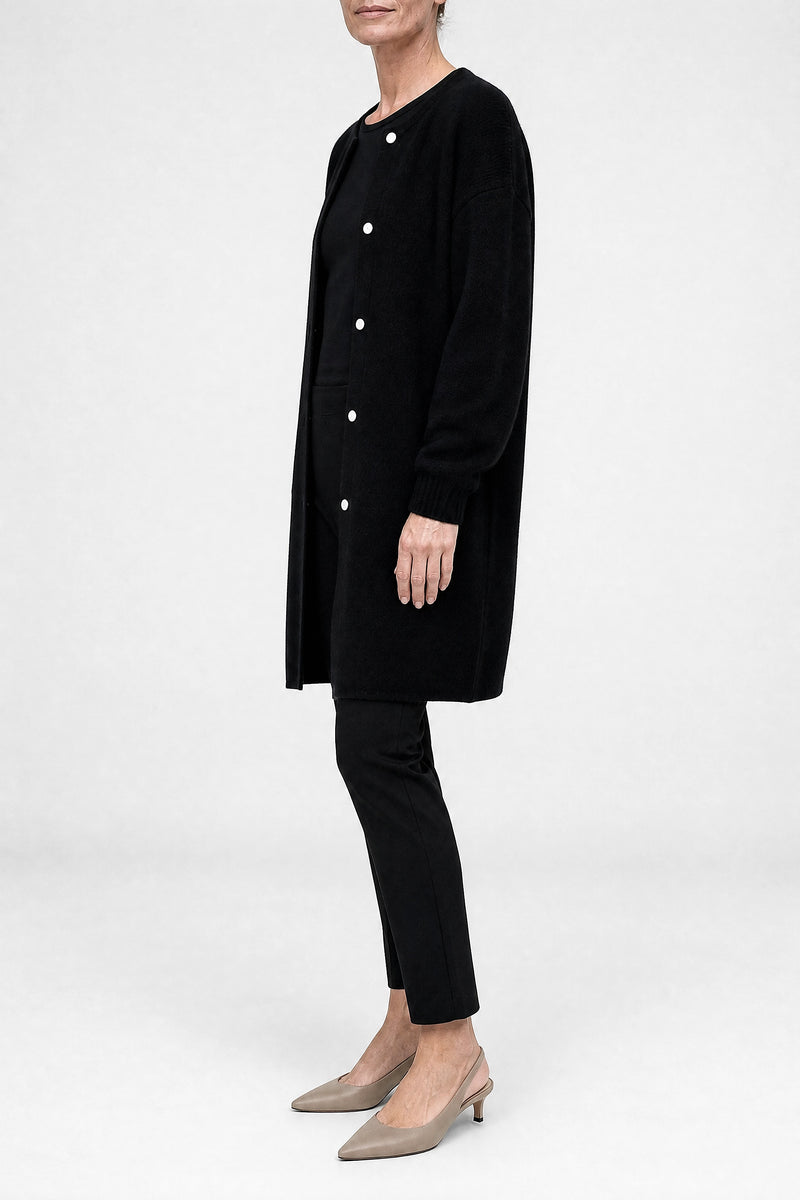 Sofaine Kayla women's soft knit cardigan in Black, side view studio shot