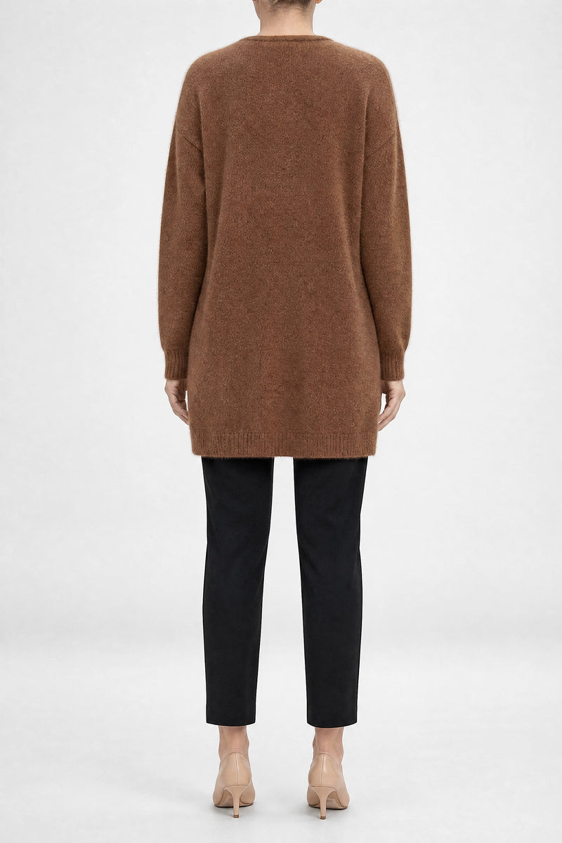 Sofaine Kayla women's soft knit cardigan in Brown, back view studio shot