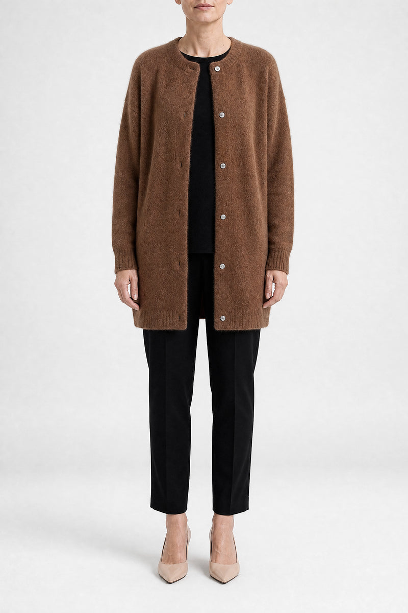 Sofaine Kayla women's soft knit cardigan in Brown, front view studio shot