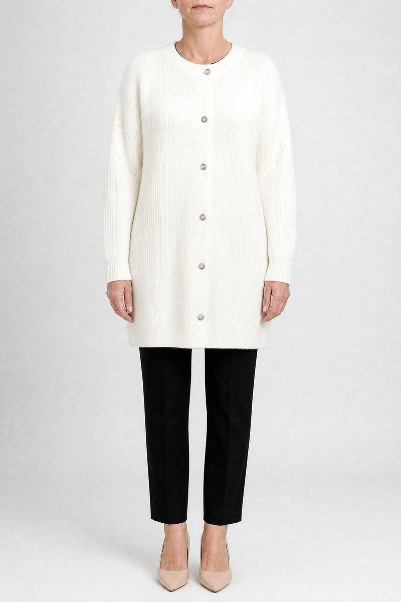 Sofaine Kayla women's soft knit cardigan in Creamy-white, front view studio shot