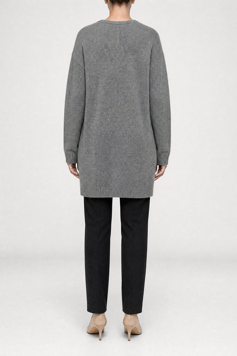 Sofaine Kayla women's soft knit cardigan in Dark Gray, back view studio shot