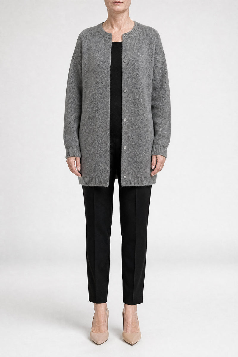 Sofaine Kayla women's soft knit cardigan in Dark Gray, front view studio shot