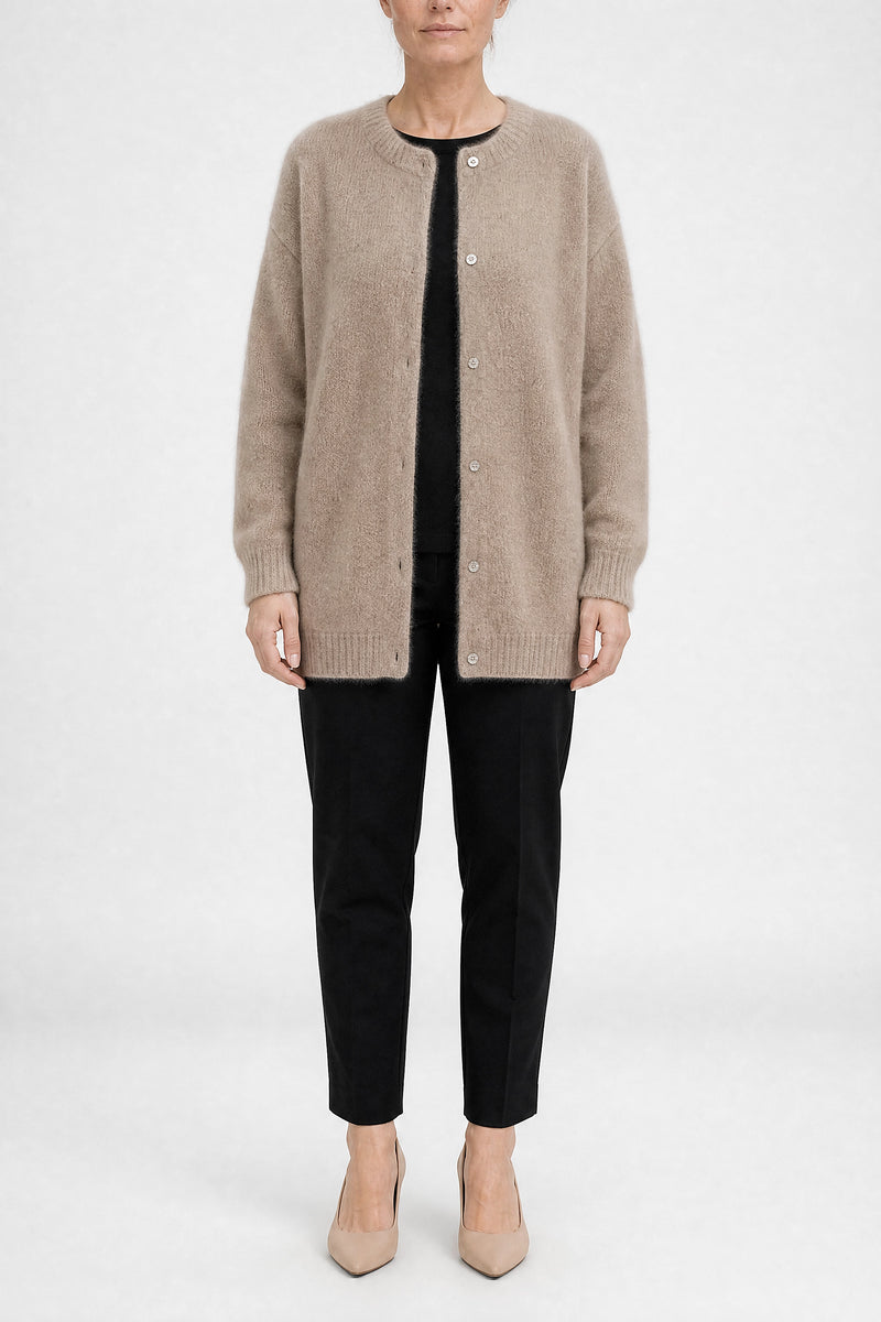 Sofaine Kayla women's soft knit cardigan in Khaki, front view studio shot