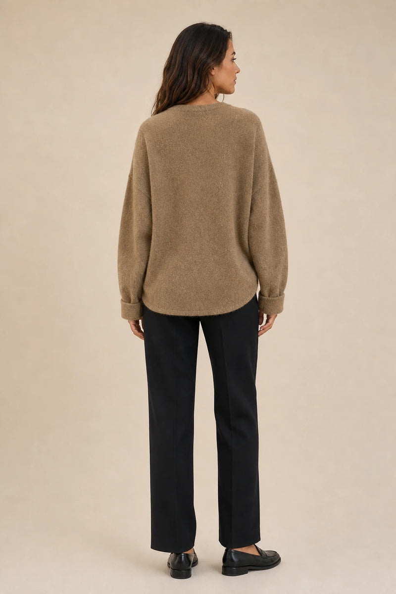 Ramona | Button-Front Cardigan in Khaki, studio back view